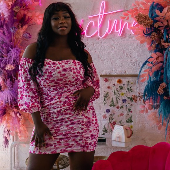 FLORAL PUFFER SLEEVE DRESS - Picture 2 of 2